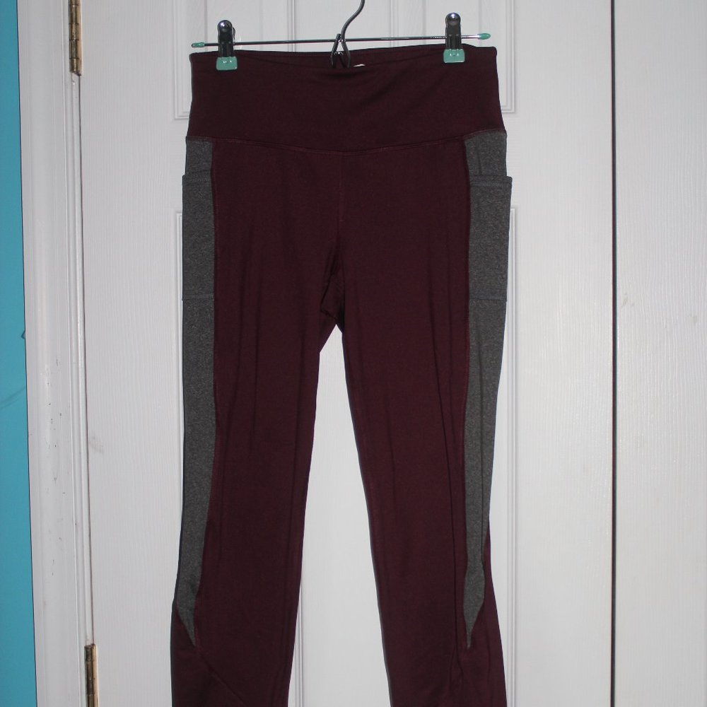Maroon Athletic Leggings with Grey Side Detail
